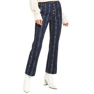 Tory Burch Jeans Womens 24 Blue Gemini Link Bloom Jacquard Rockabilly Denim Pant